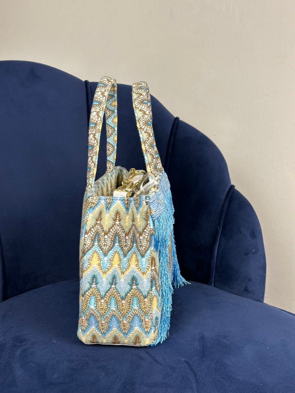 Borsa jaquard azzurra