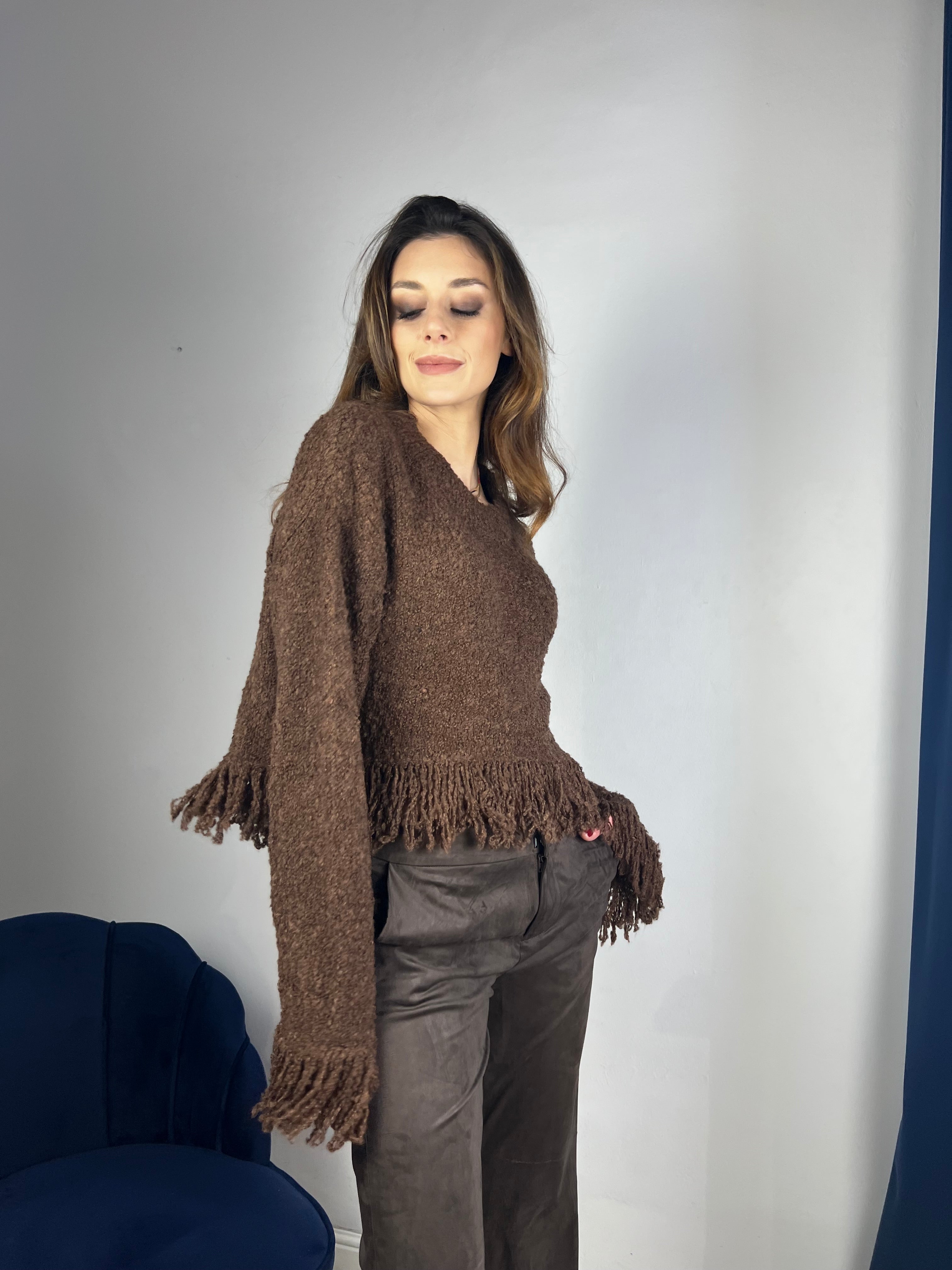 Maglione crop con frange