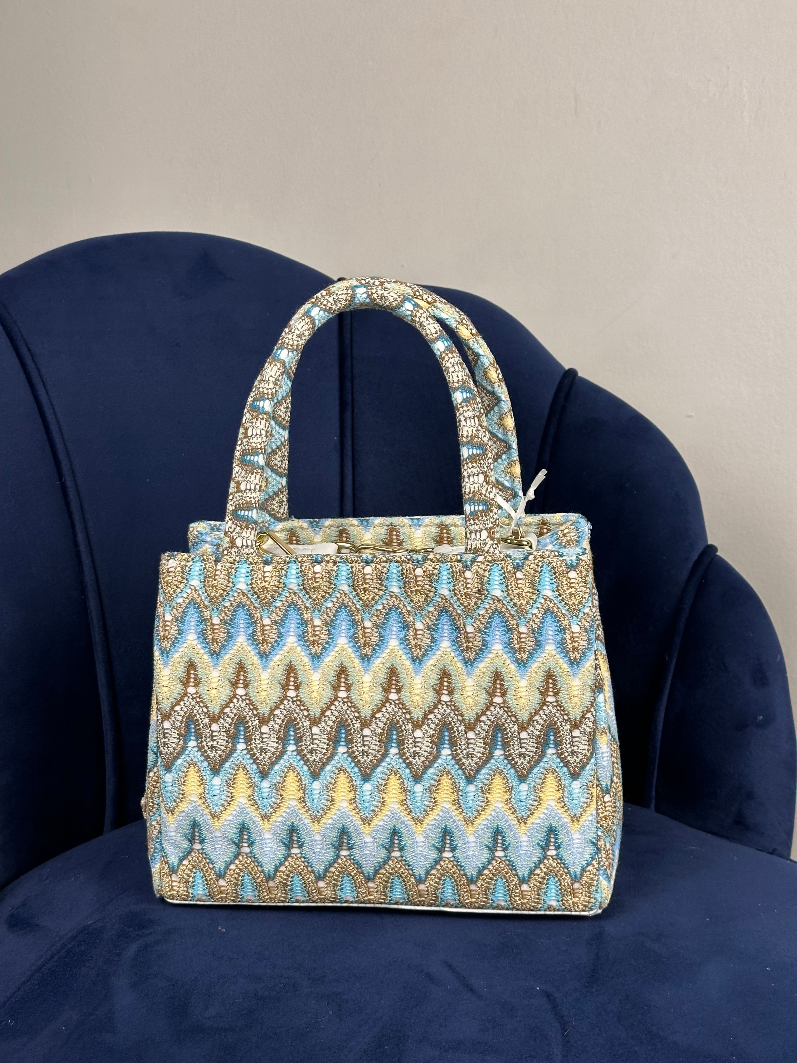 Borsa jaquard azzurra