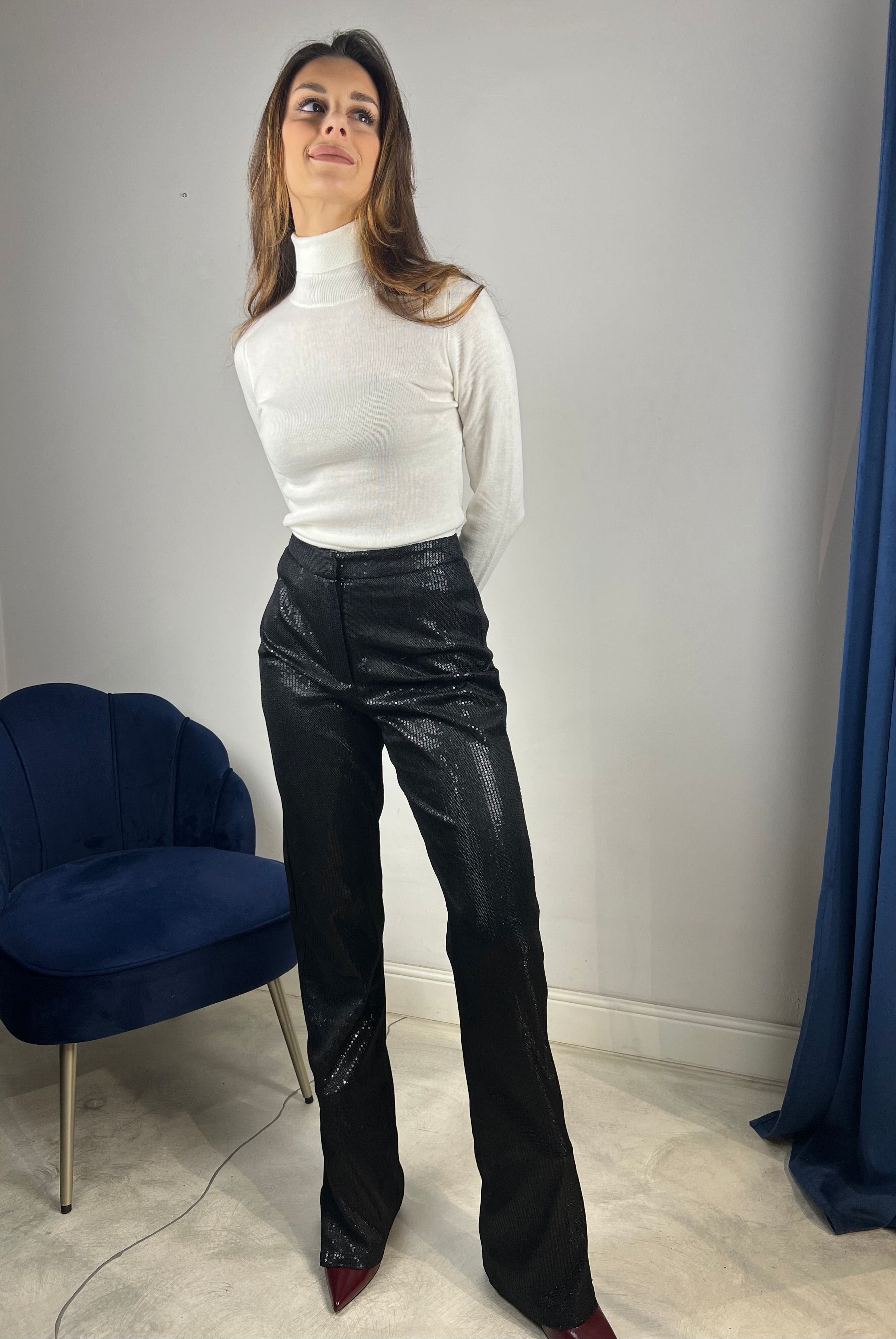 Pantalone a zampa paiettes