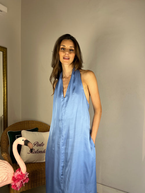 Abito lungo saten azzurro
