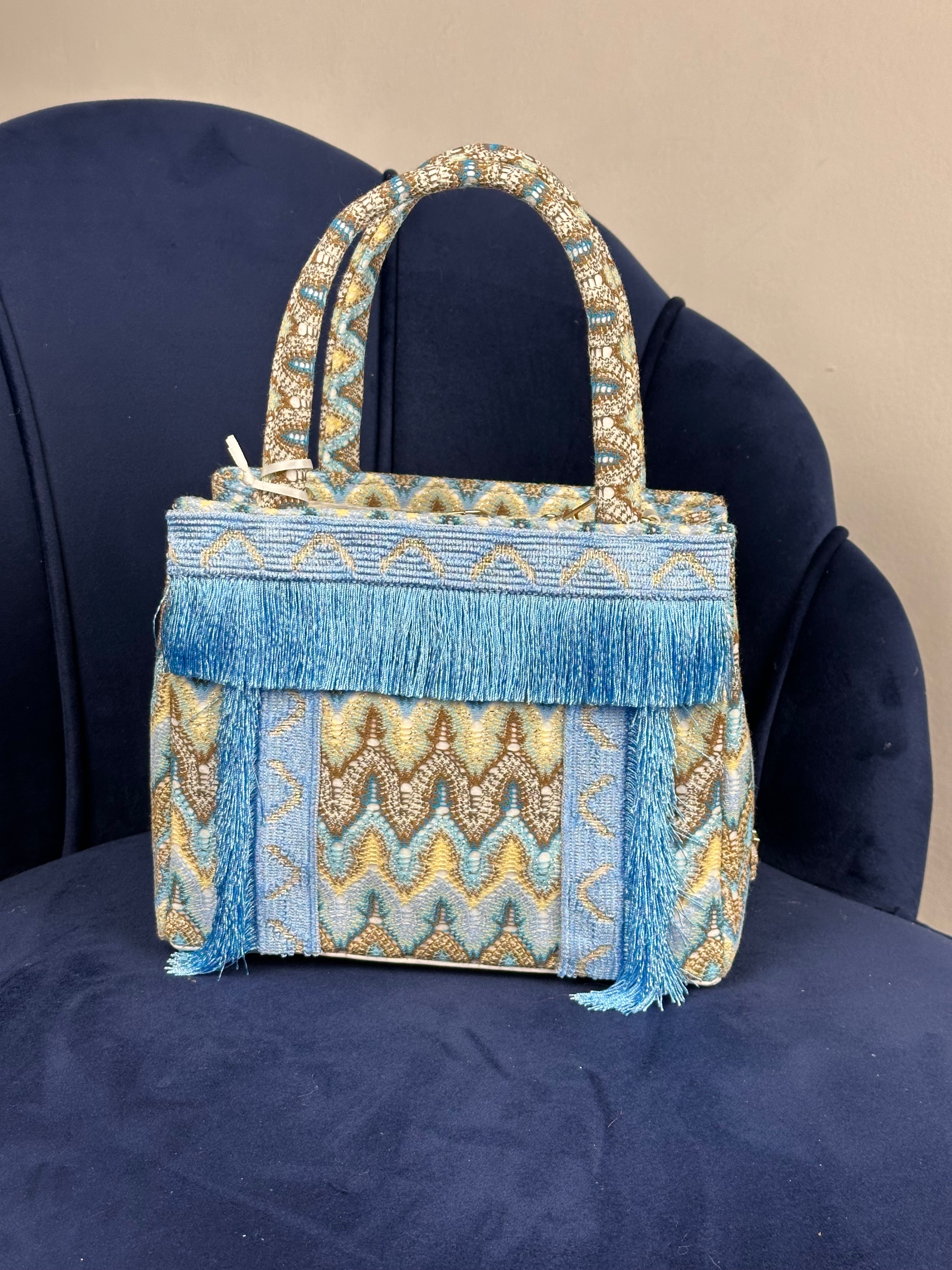 Borsa jaquard azzurra