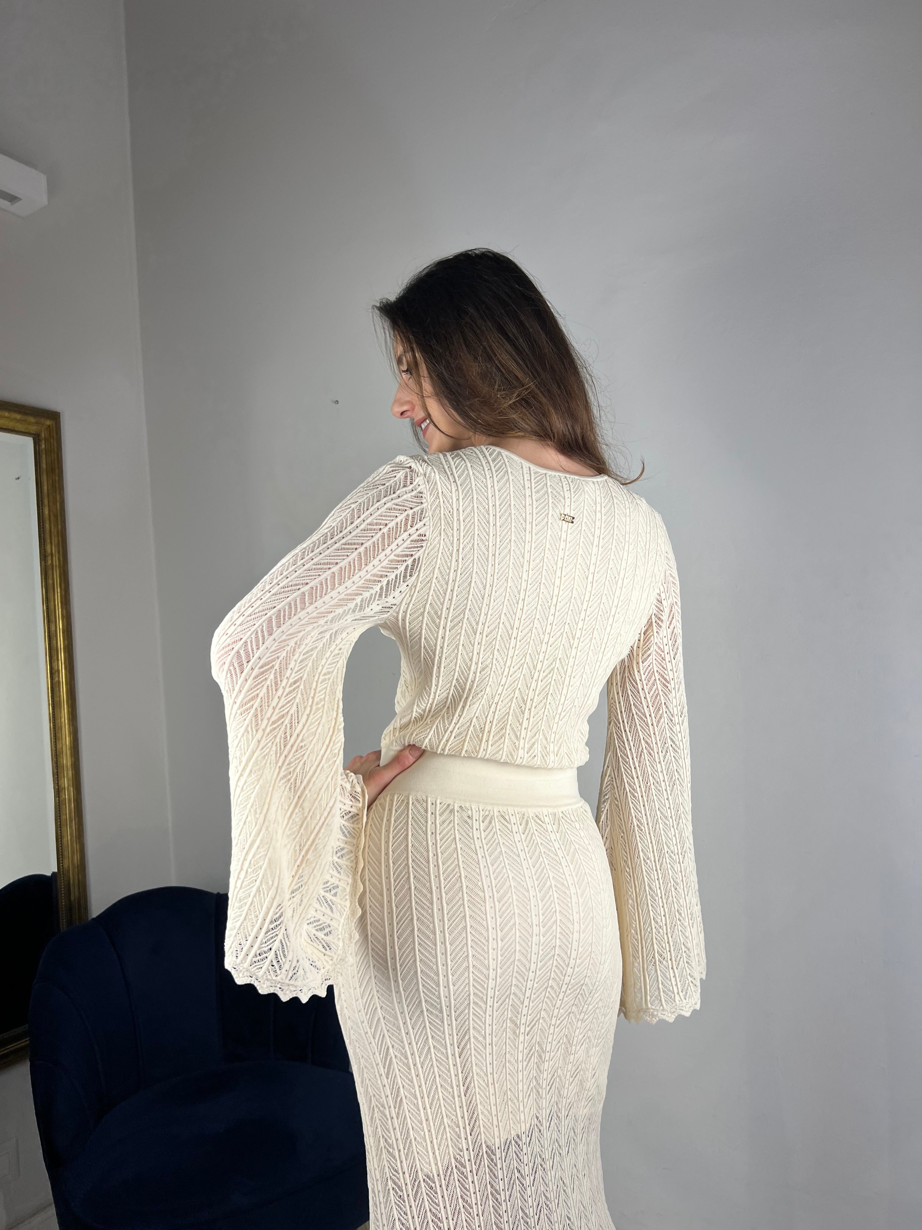 Abito lungo in maglia traforata
