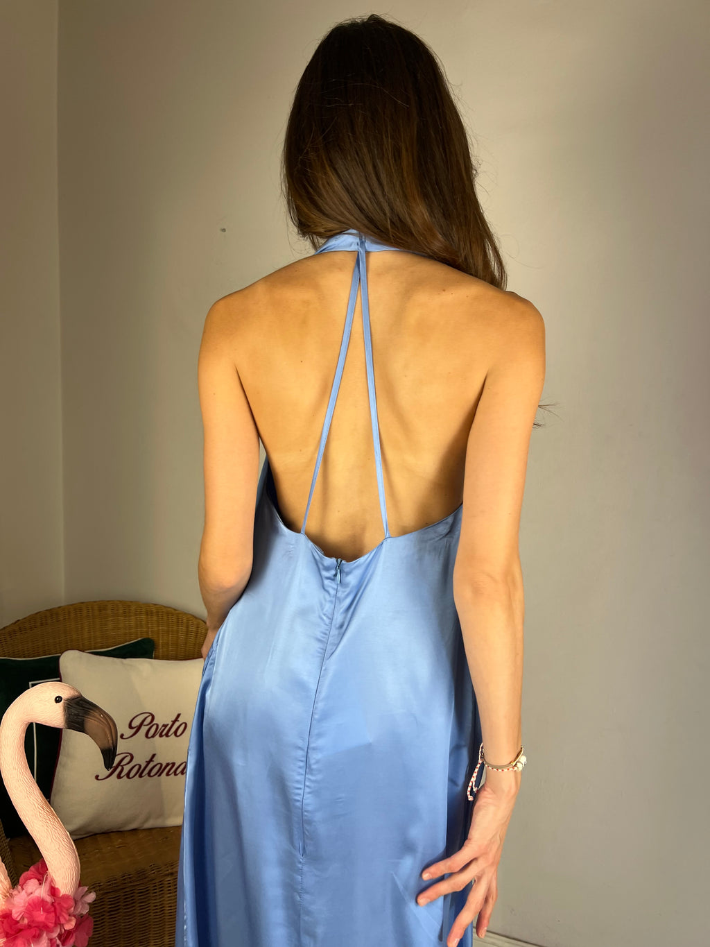 Abito lungo saten azzurro