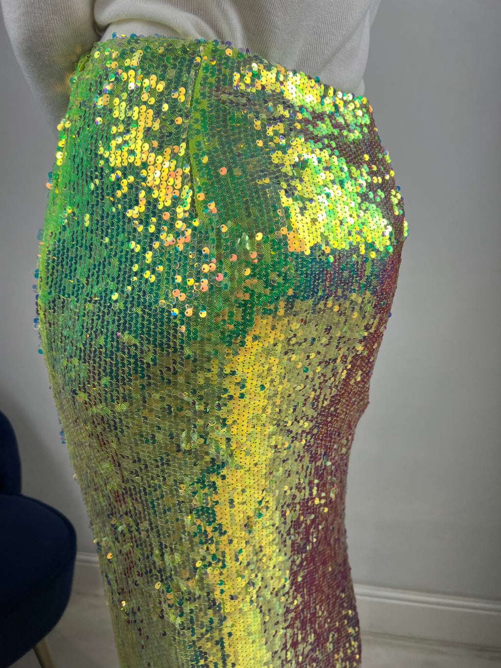 Gonna midi paiettes lime