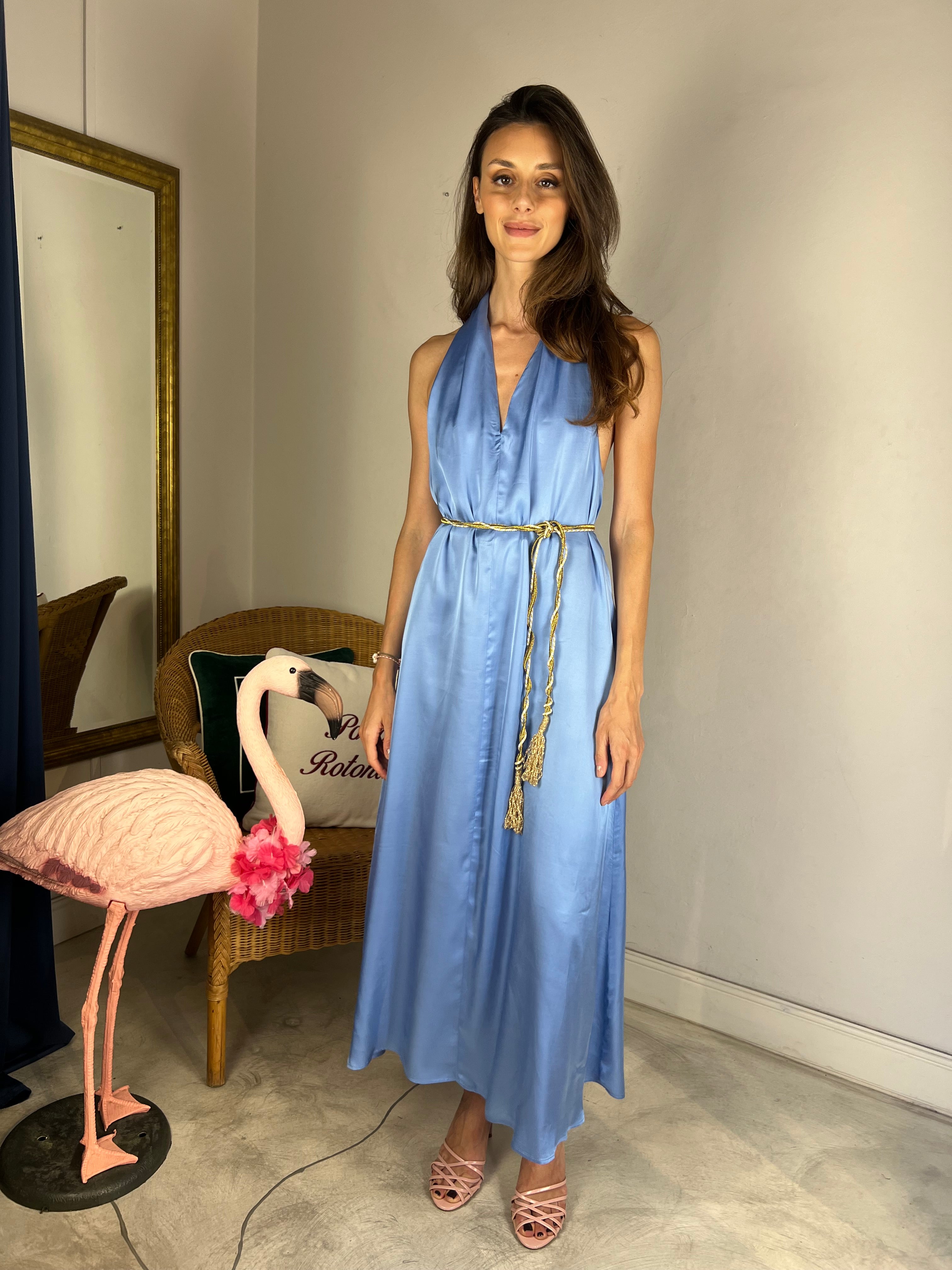 Abito lungo saten azzurro