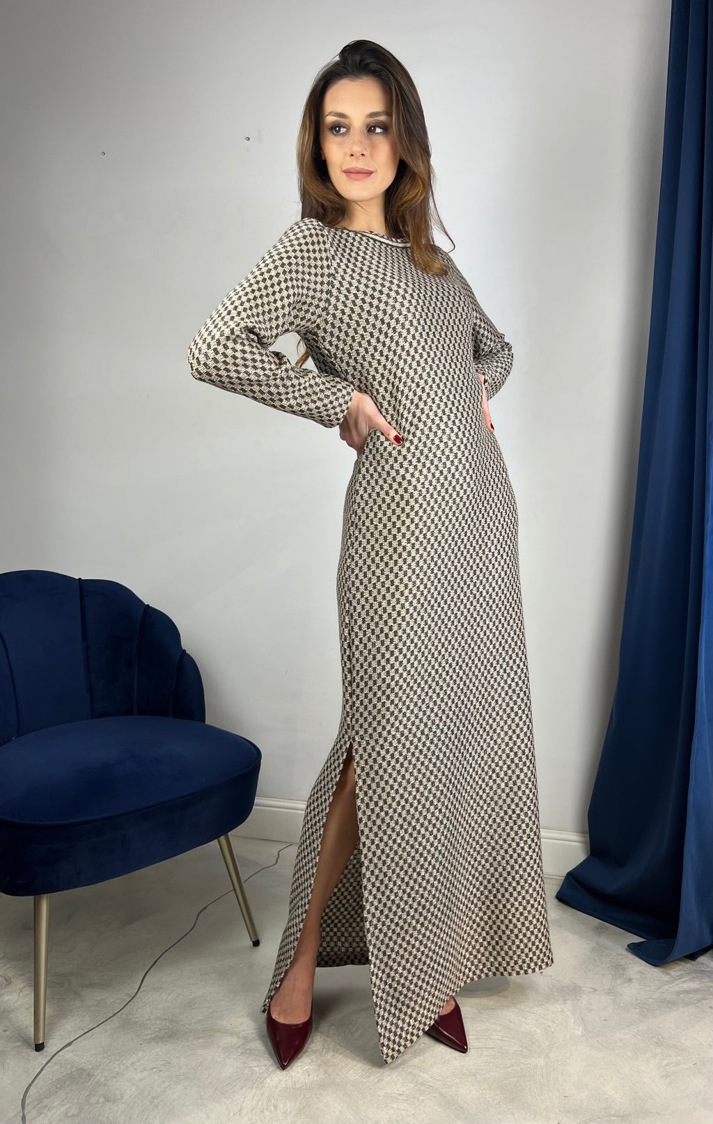 Abito lungo a quadretti