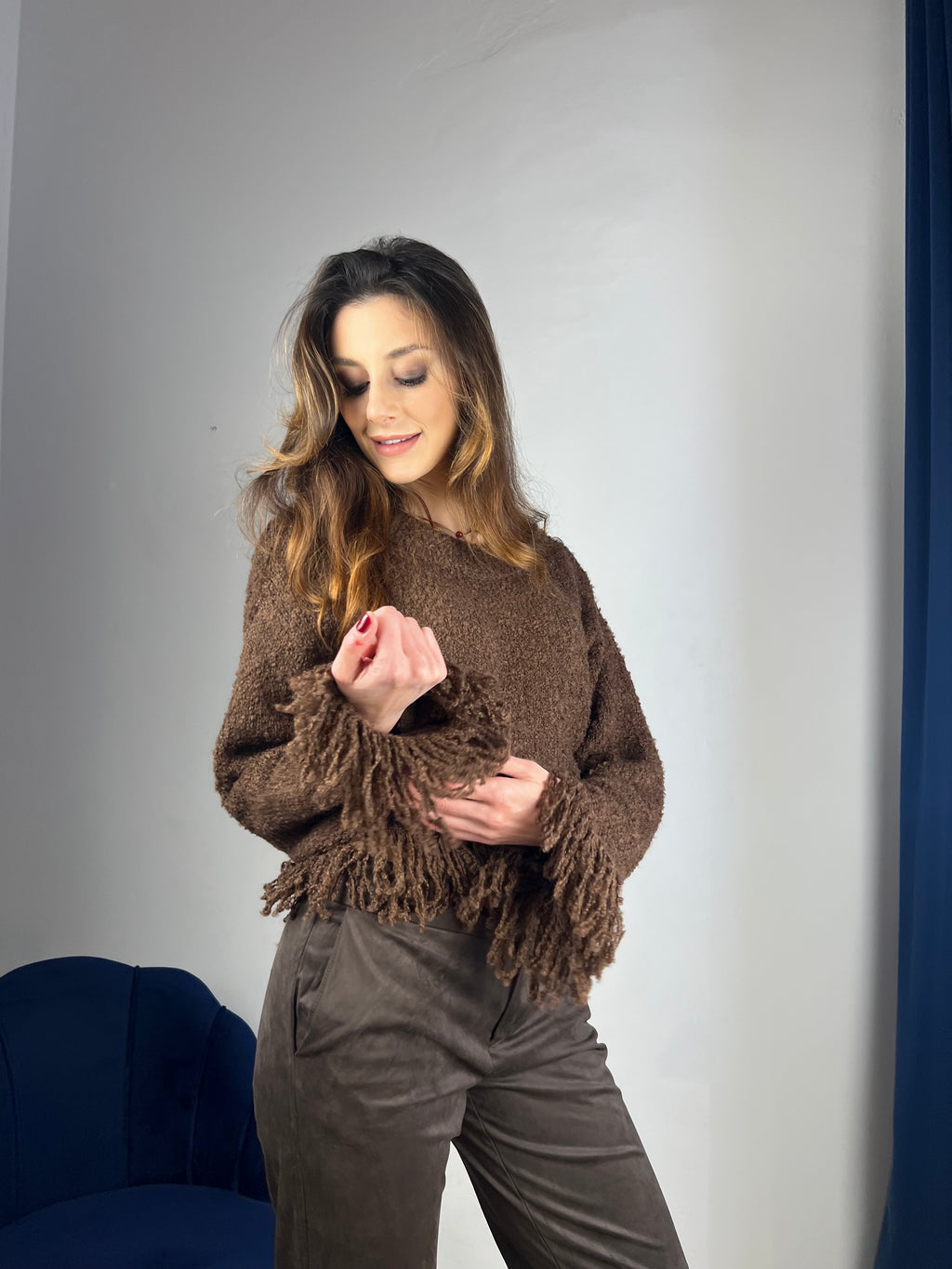 Maglione crop con frange