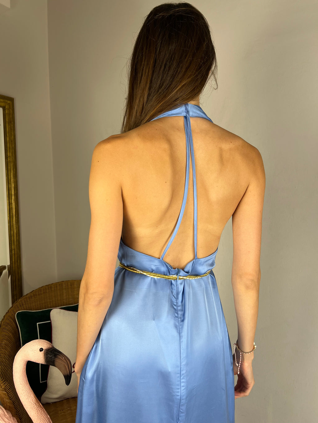 Abito lungo saten azzurro
