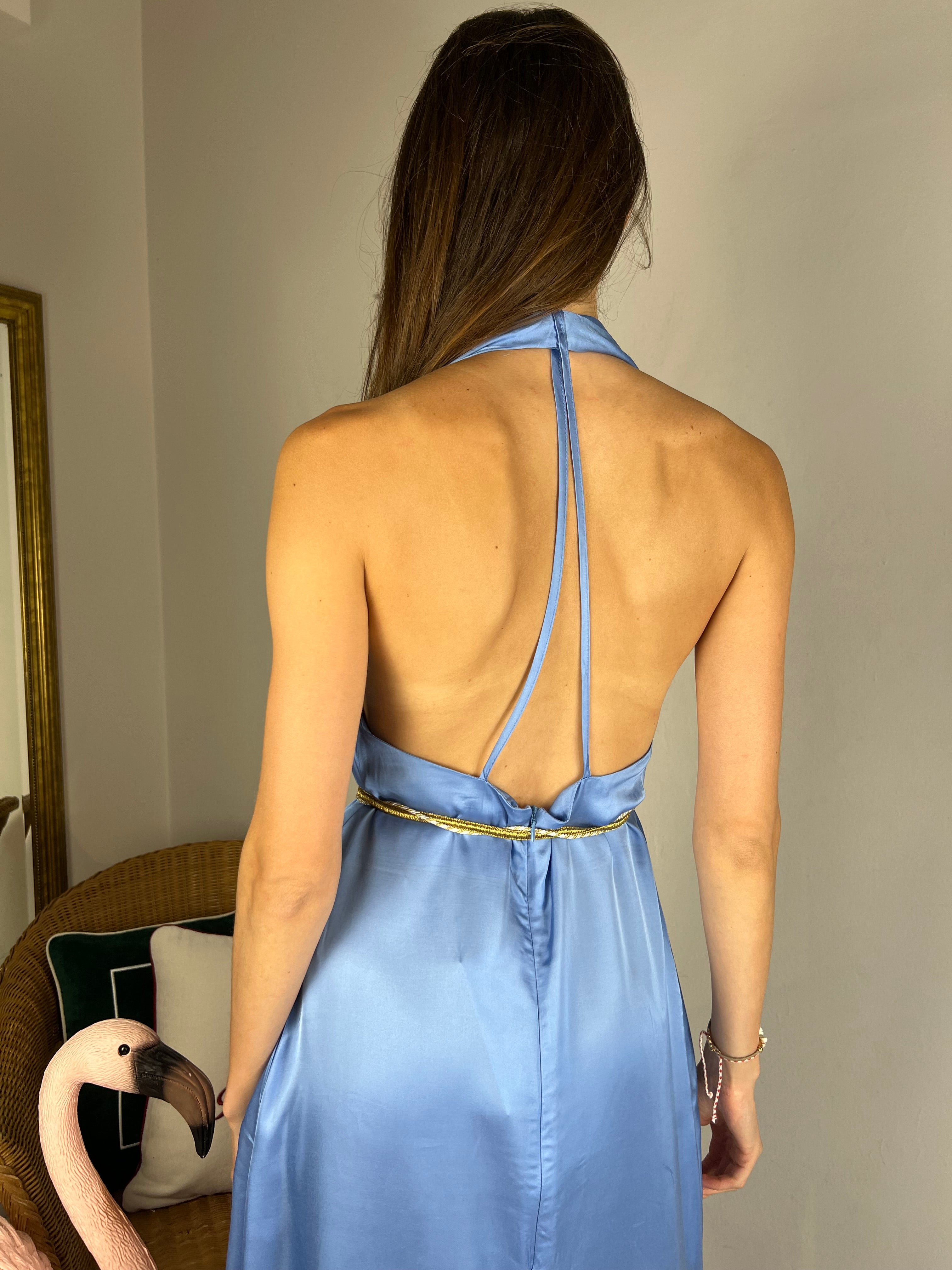 Abito lungo saten azzurro