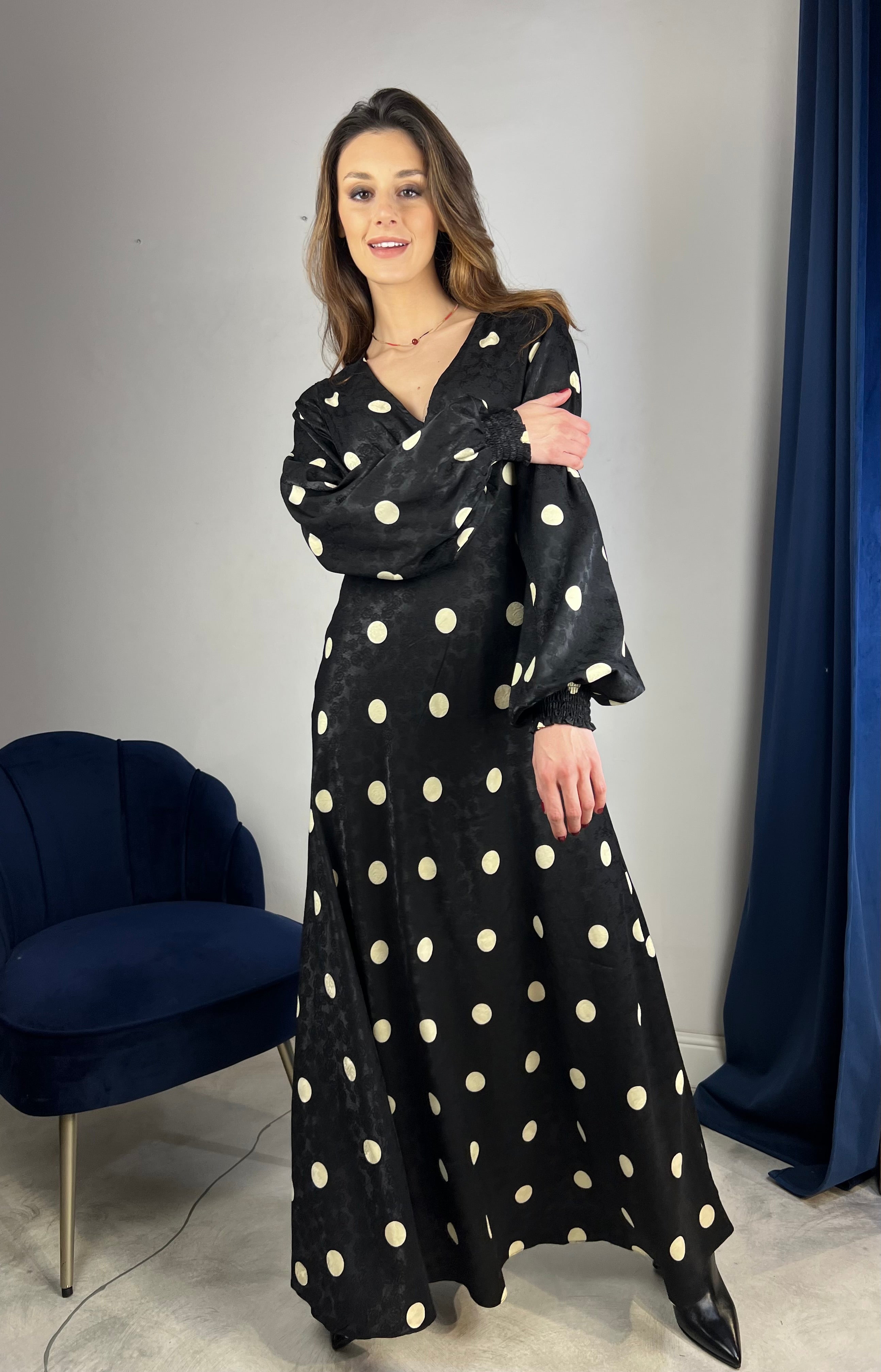 Abito lungo maxi pois