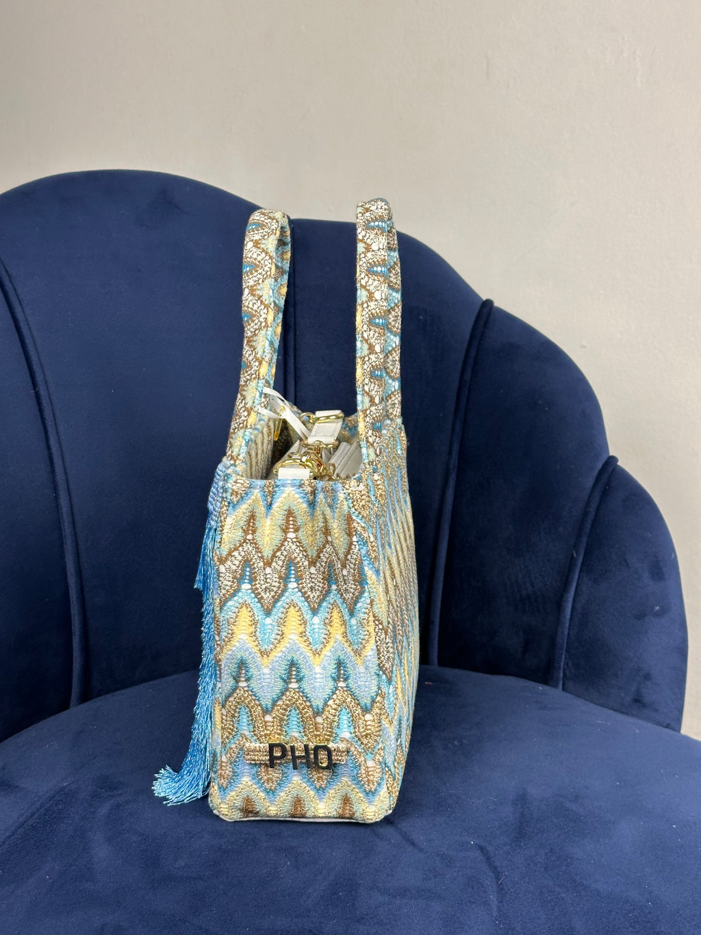 Borsa jaquard azzurra