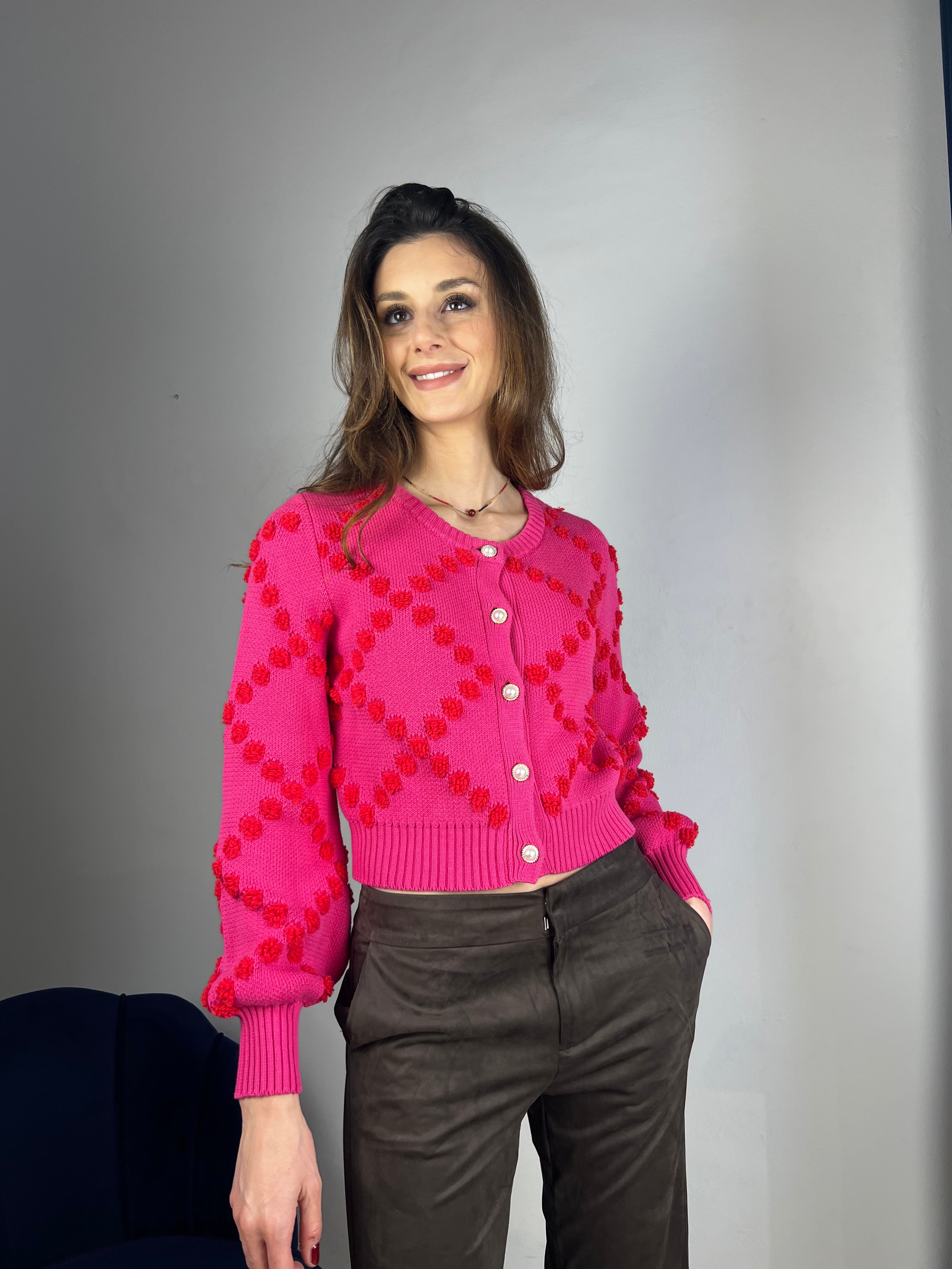 Maglione rosso & fucsia