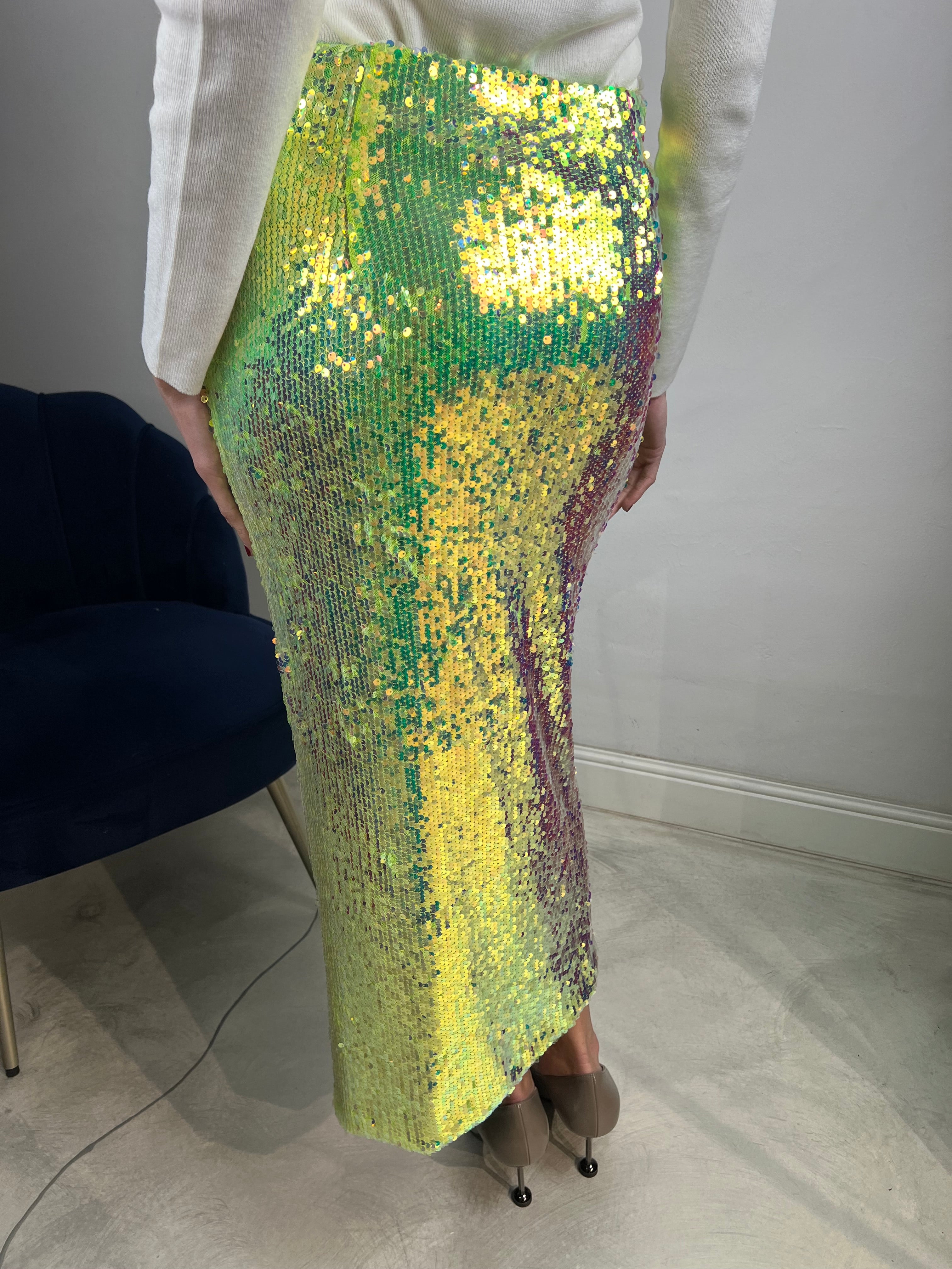 Gonna midi paiettes lime