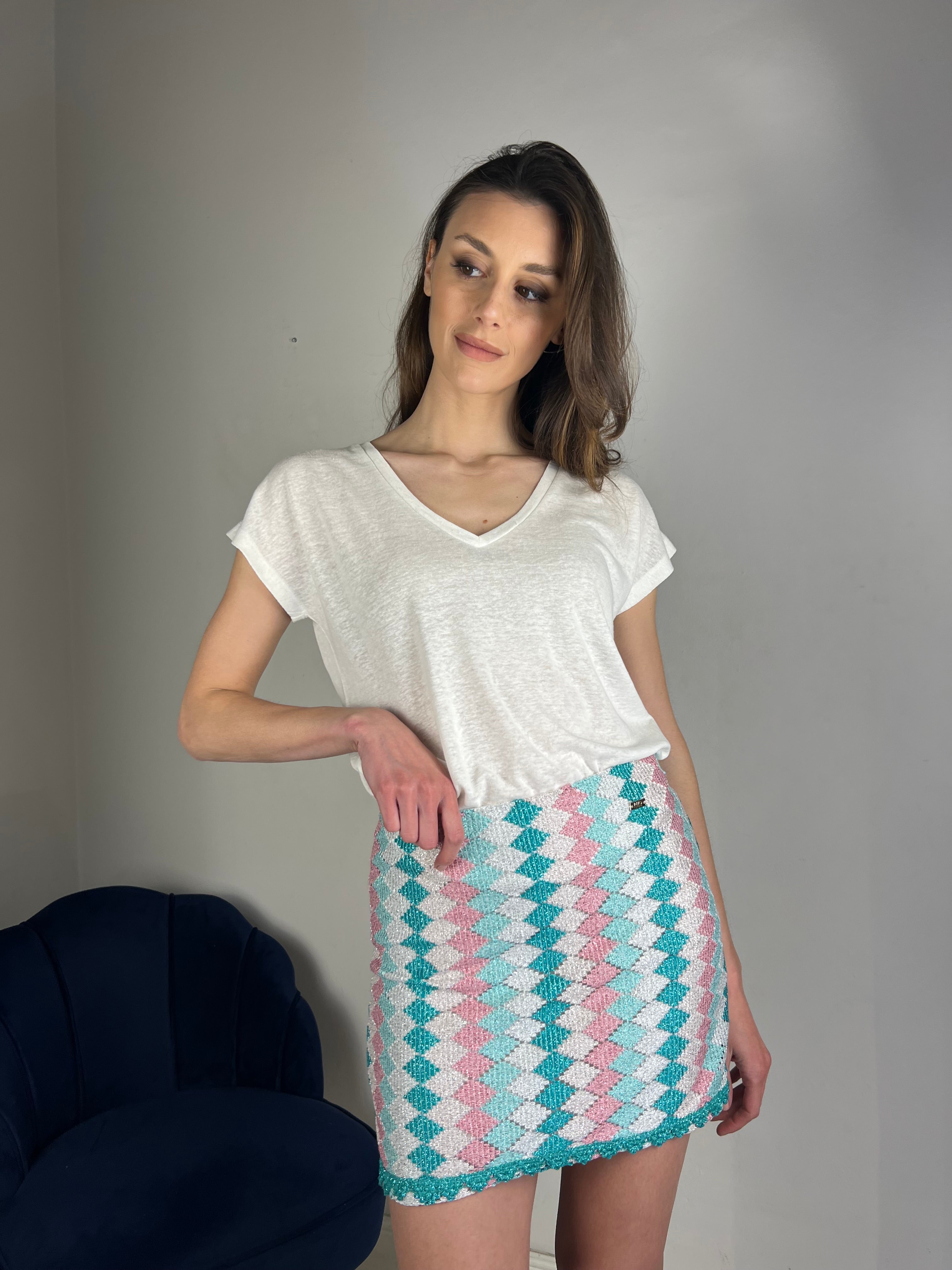 Gonna corta fantasia smeraldo