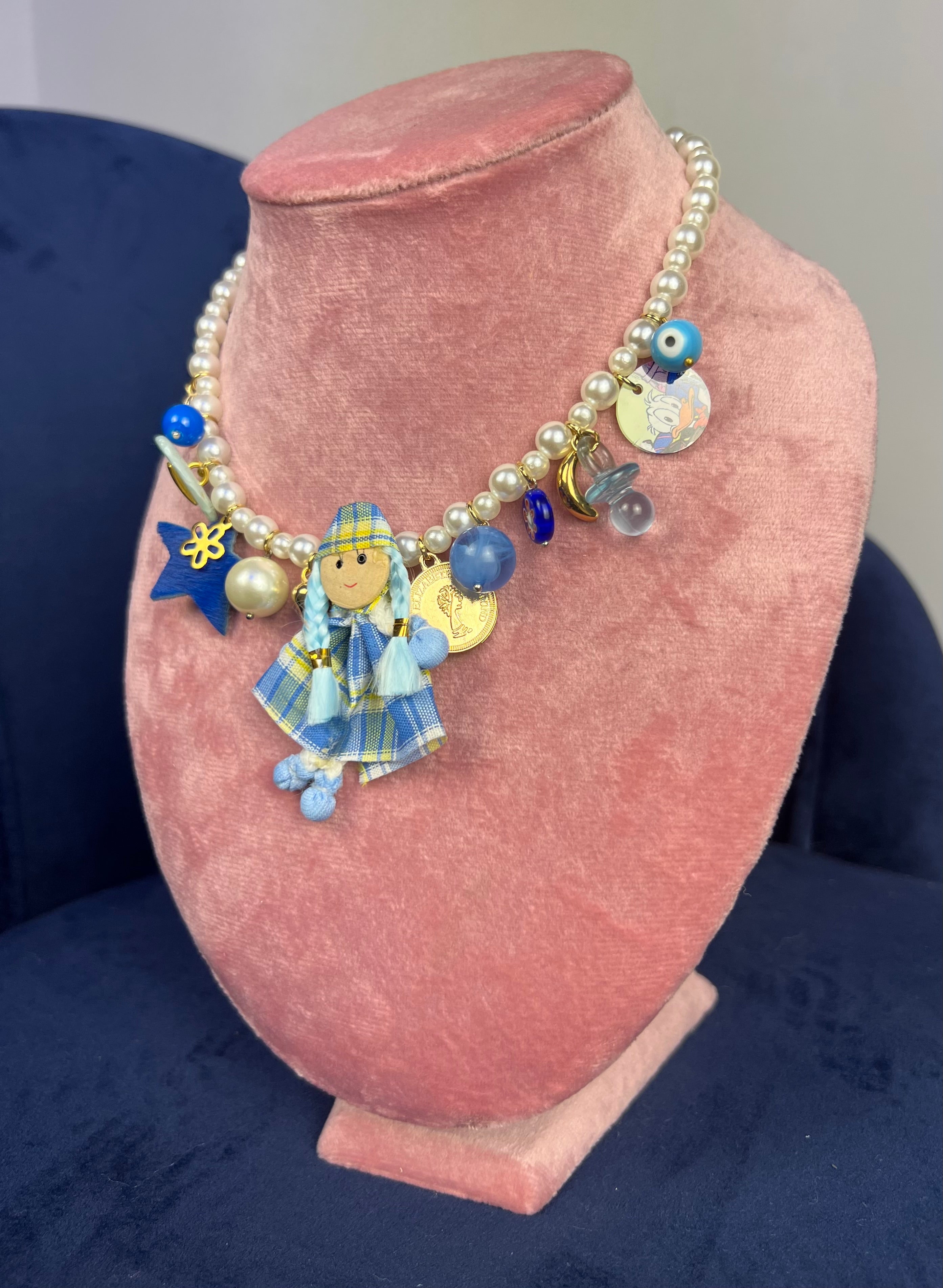 Collana charms azzurra