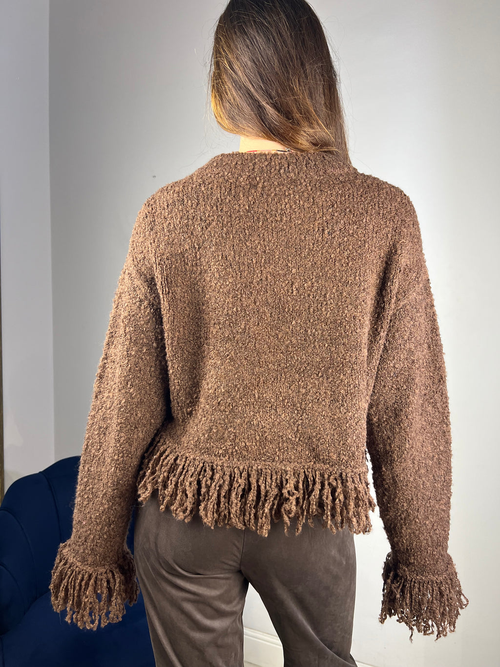 Maglione crop con frange