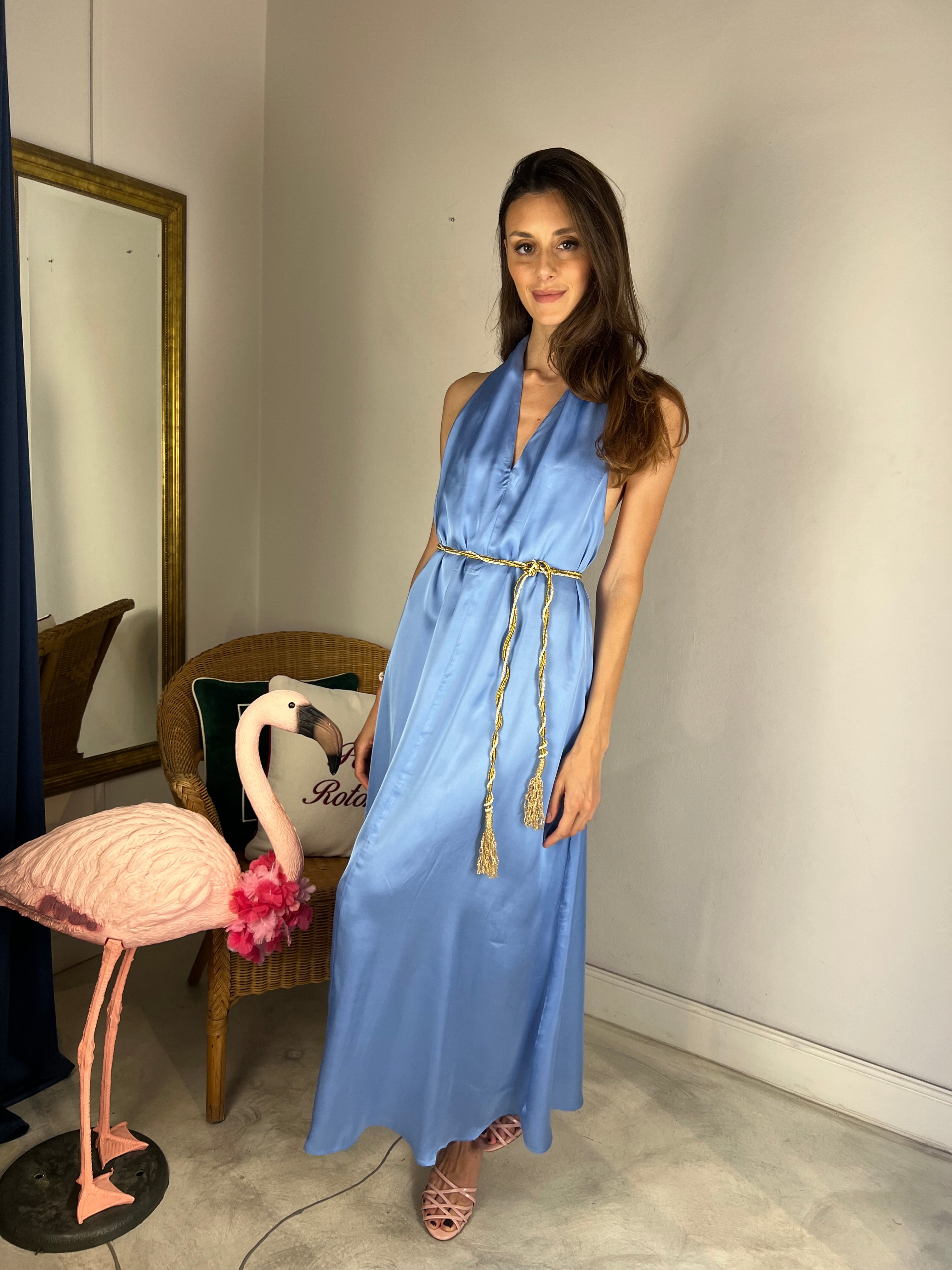 Abito lungo saten azzurro
