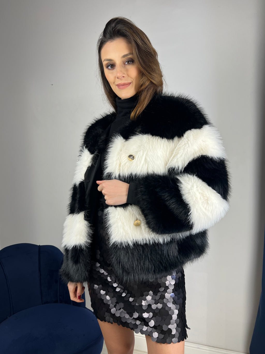 Eco pelliccia bianca e nera