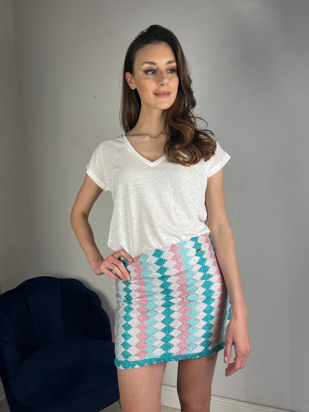 Gonna corta fantasia smeraldo