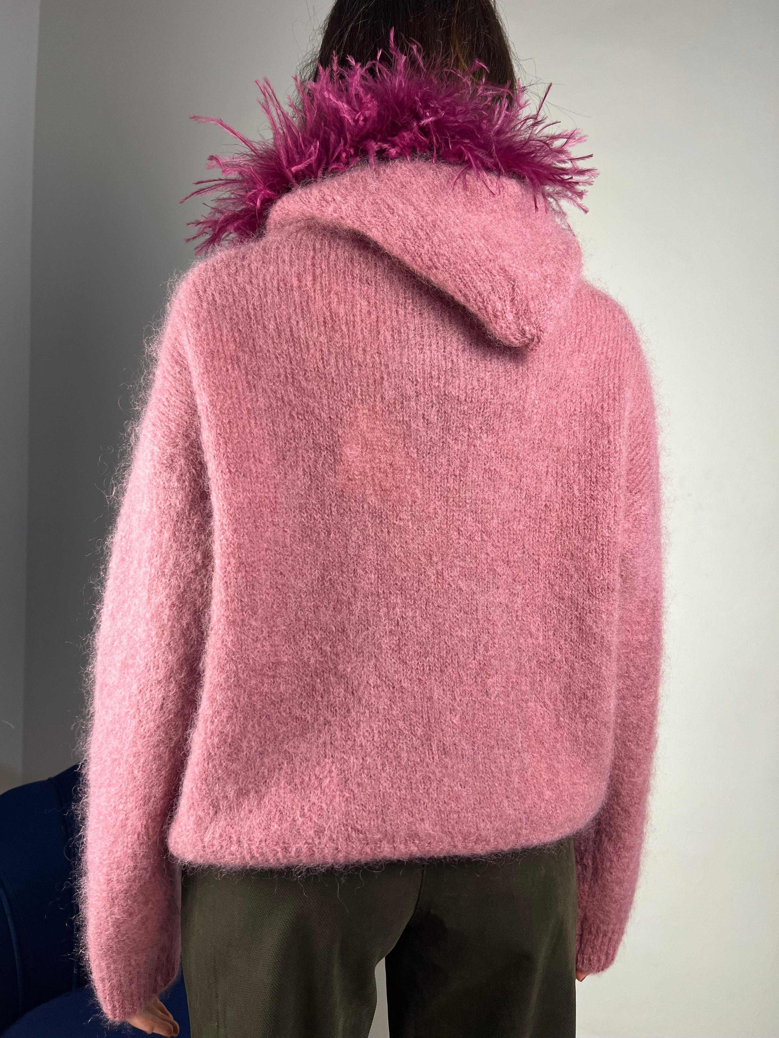 Felpa con cappuccio e piume