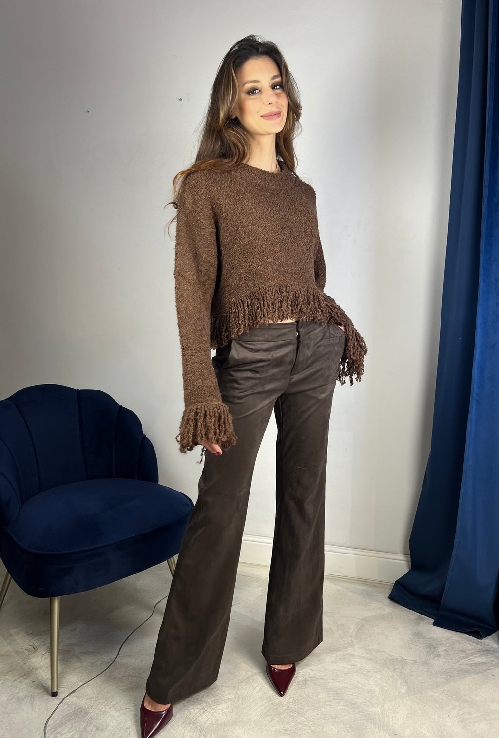 Maglione crop con frange