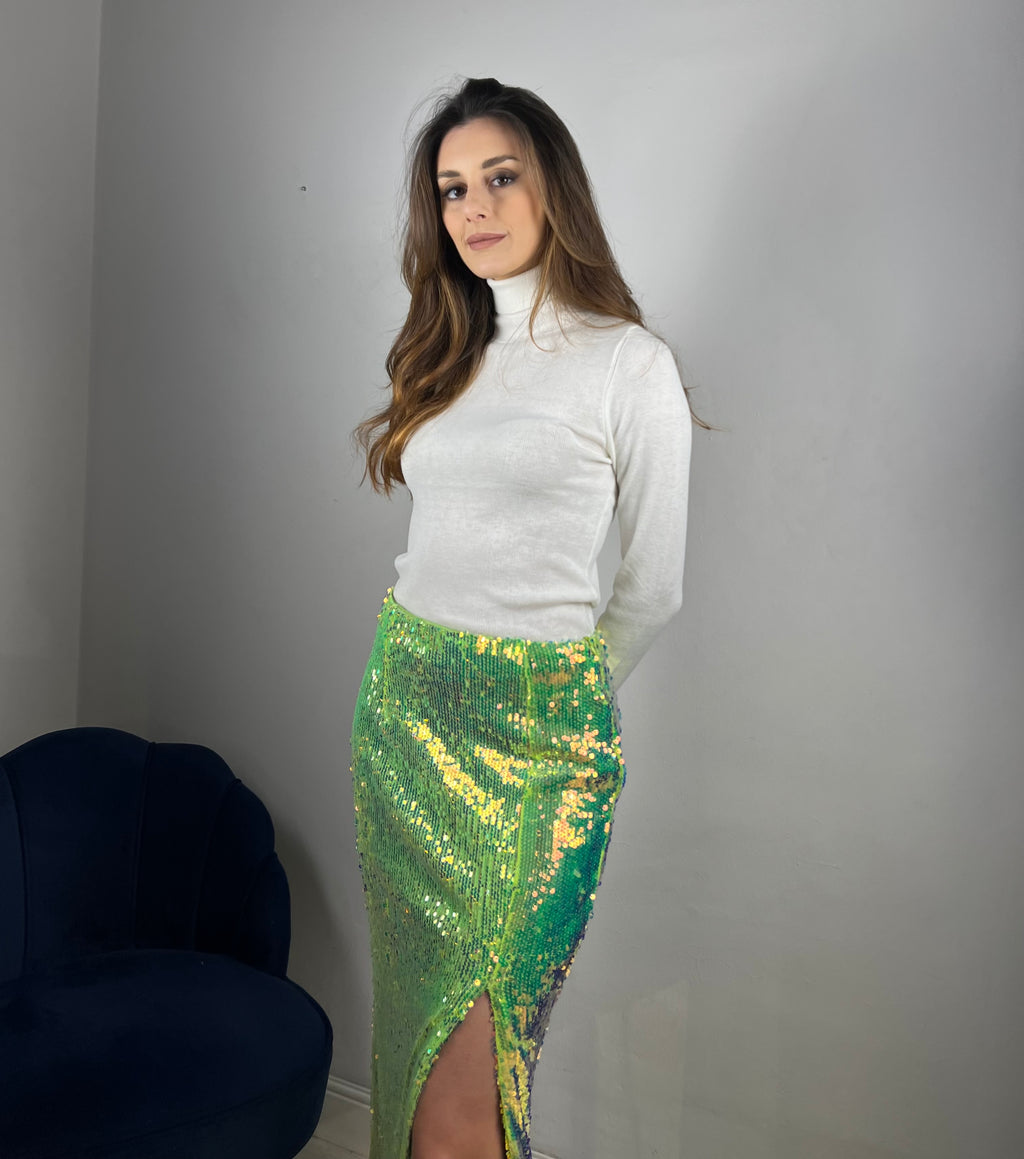 Gonna midi paiettes lime